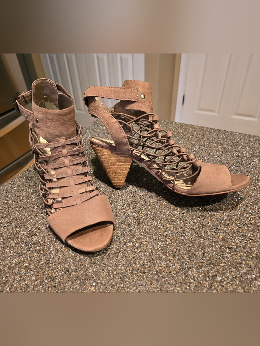 Vince Camuto Women's Taupe Strappy Block Heel Sandals
